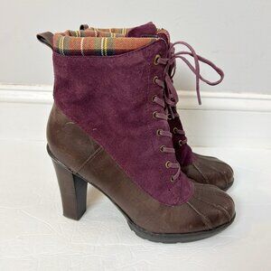 Y2K Vtg TOMMY HILFIGER Heeled Boots Size 10 Suede & Leather Lace Up Women's